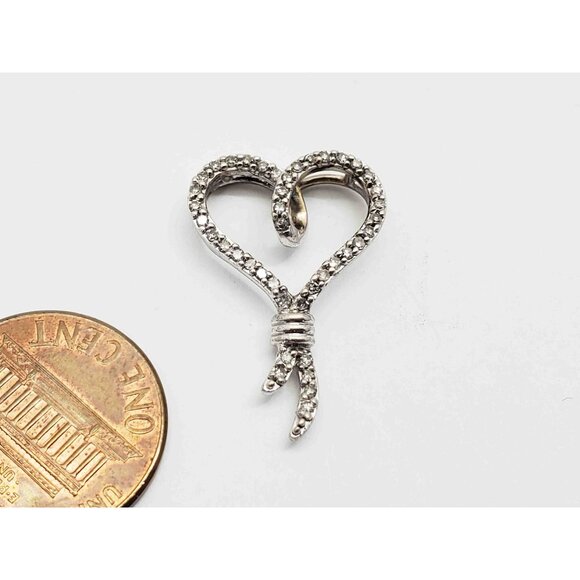 0.42 ctw Diamond Open Heart Ribbon Knot Charm Pendant 14k White Gold - Picture 5 of 5